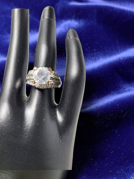 Estate Jewelry - Vintage 1960's Silvertone Center Round Brilliant Cut Chrystal Promise Ring